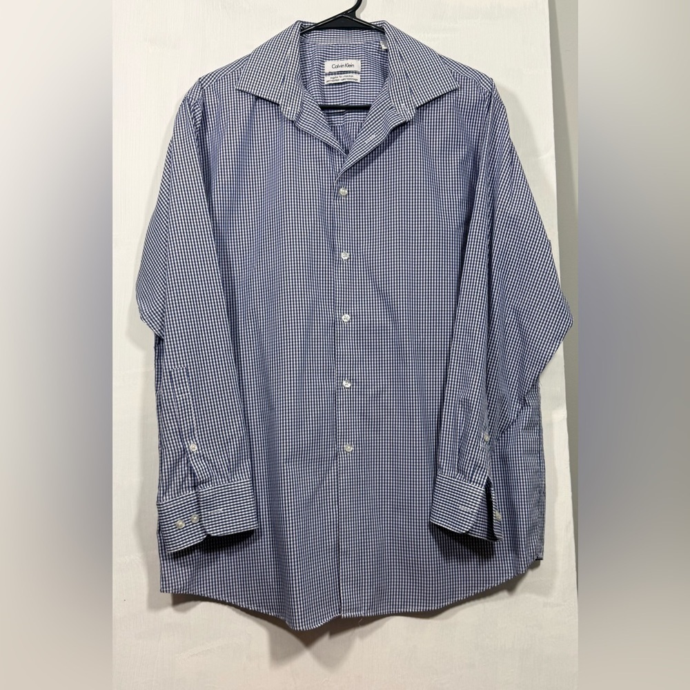 Calvin Klein Men's Navy Checkered Dress Shirt